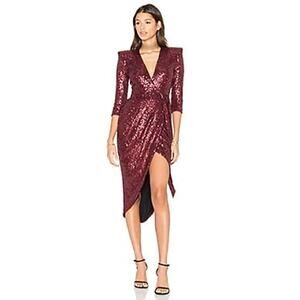 Zhivago Kinsey Sequin Wrap Dress Burgundy Cocktail Party Glam Chic Size 8